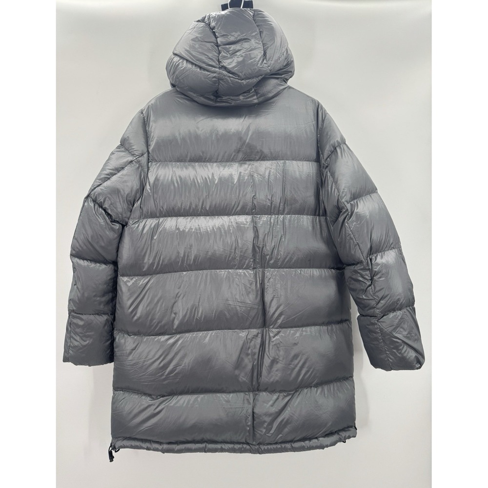 Women XL Metallic Gray Puffer Down Coat Hooded Jacket Mid Length Pockets Winter - Picture 2 of 16